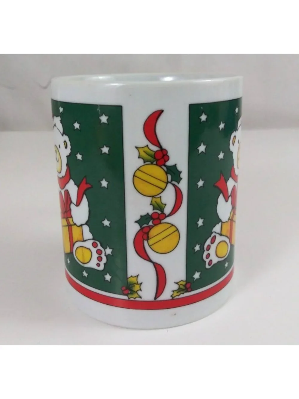 Vintage 1988 Houston Foods Christmas Polar Bear With Present Coffee Cup